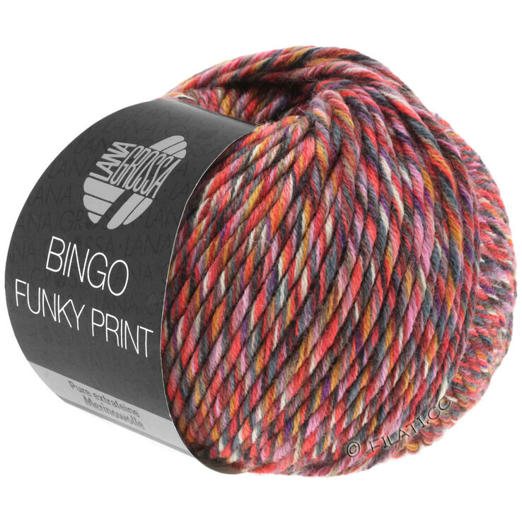 Lana Grossa BINGO Funky Print | 401-mörk röd/pink/grå färgrik