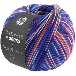 Lana Grossa COOL WOOL 4 SOCKS PRINT III | 7202-koboltblå/lerröd/vit/jade/mörk fuchsia/ljus blå