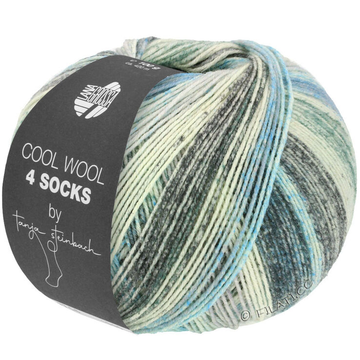 Lana Grossa COOL WOOL 4 SOCKS PRINT | 7751-ljus grå/mellangrå/mörk grå/ljus blå/jeans/gröngrå