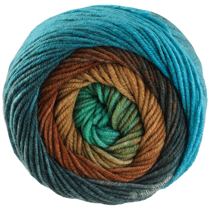 Lana Grossa COOL WOOL Big Color | 4033-jade/lerbrun/mörk brun/mörk petrol/ljus petrol