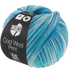 Lana Grossa COOL WOOL  Print | 844-turkos/ljus blå/azurblå/råvit
