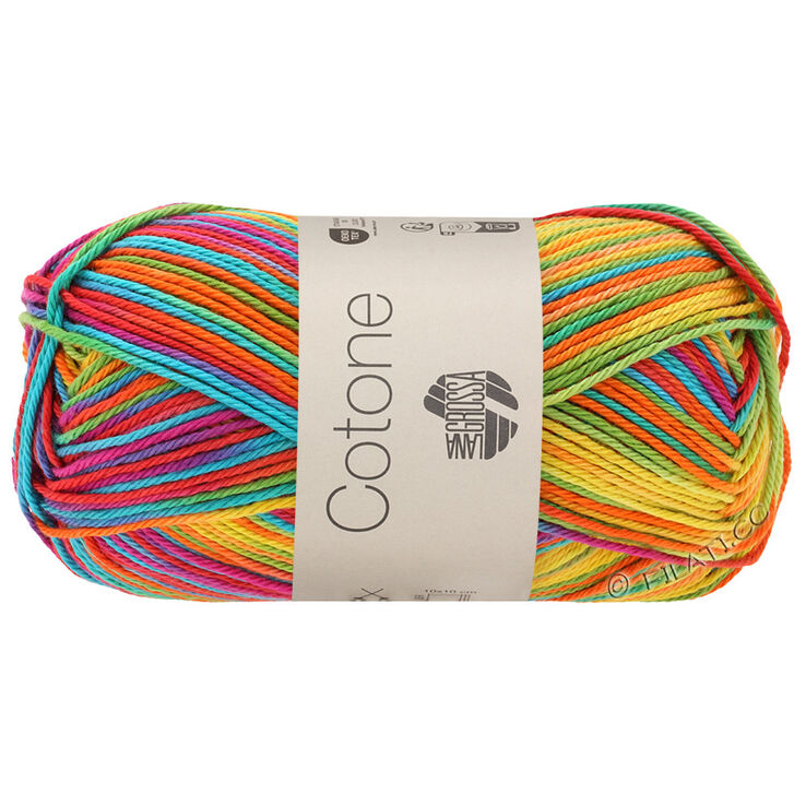 Lana Grossa COTONE Print/Spray/Mouliné | 306-gul/orange/turkos/grön/korall/violett