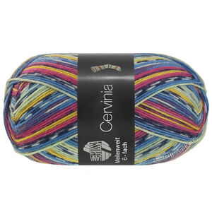 Lana Grossa MEILENWEIT 6-FACH 150g Cervinia | 9754-mörk fuchsia/mörk blå/vit/blå/blekgul/äggulagul