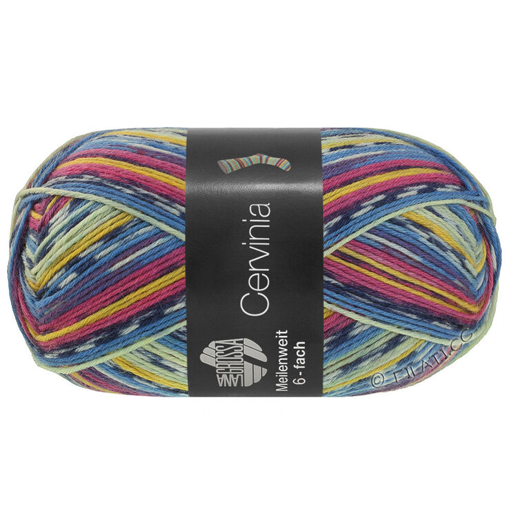 Lana Grossa MEILENWEIT 6-FACH 150g Cervinia | 9754-mörk fuchsia/mörk blå/vit/blå/blekgul/äggulagul
