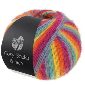 Lana Grossa MEILENWEIT 6-FACH 150g Cosy Socks Multi Stripes | 2201-rökblå/turkos/gul/orange/fuchsia