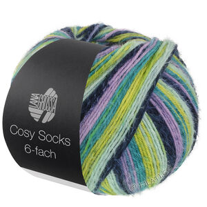 Lana Grossa MEILENWEIT 6-FACH 150g Cosy Socks Multi Stripes | 2202-lavendel/svartblå/turkos/pistasch/opalgrön