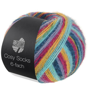 Lana Grossa MEILENWEIT 6-FACH 150g Cosy Socks Multi Stripes | 2203-fuchsia/gul/turkos/mörk petrol/blåviolett