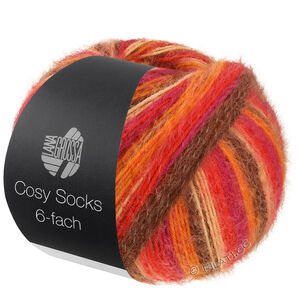 Lana Grossa MEILENWEIT 6-FACH 150g Cosy Socks Multi Stripes | 2204-fuchsia/orangeröd/mocka/laxrosa/röd