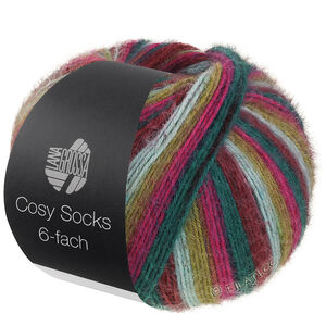 Lana Grossa MEILENWEIT 6-FACH 150g Cosy Socks Multi Stripes | 2206-mörk röd/mintturkos/olivgrön/mörk fuchsia/opalgrön