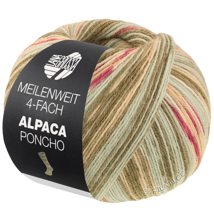 Lana Grossa MEILENWEIT 100g Alpaca Poncho | 2721-grågrön/mossgrön/mint/ecru/rosa/fuchsia