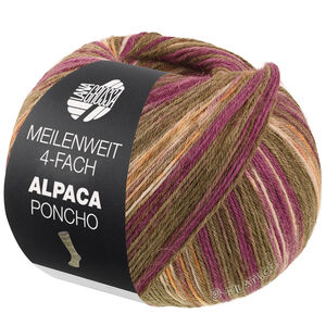 Lana Grossa MEILENWEIT 100g Alpaca Poncho | 2728-mossgrön/rödviolett/ecru/orange/brun