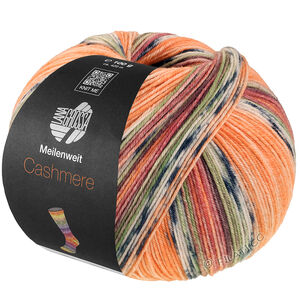 Lana Grossa MEILENWEIT 100g Cashmere Pista | 141-orange/ljus grå/mörk grå/brunorange/ljus grön/ljung/björnbär/gråbrun randigt