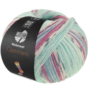 Lana Grossa MEILENWEIT 100g Cashmere Pista | 142-mint/turkos/vit/grå/ljus blå/fuchsia randigt
