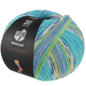 Lana Grossa MEILENWEIT 100g Cashmere Pista | 144-turkos/vit/blå/citrusgul/violblå/pistasch randigt