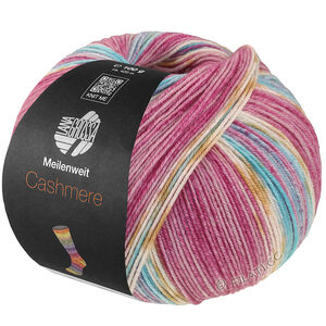 Lana Grossa MEILENWEIT 100g Cashmere Pista | 146-ljus fuchsia/mörk fuchsia/vit/ocker/turkos/ljus blå randigt