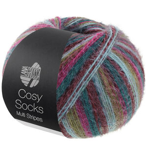 Lana Grossa MEILENWEIT 100g Cosy Socks Multi Stripes | 158-petrol/mörk fuchsia/oliv/mintturkos/mörk röd