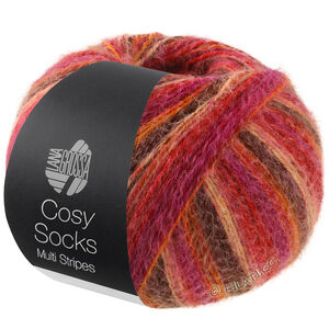 Lana Grossa MEILENWEIT 100g Cosy Socks Multi Stripes | 159-röd/fuchsia/orange/mörk brun/lax