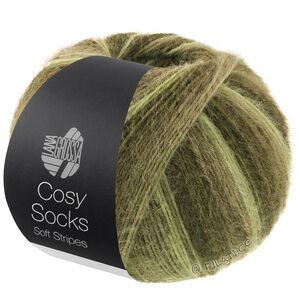 Lana Grossa MEILENWEIT 100g Cosy Socks Soft Stripes | 107-ljus grön/resedagrön/grågrön/mossgrön