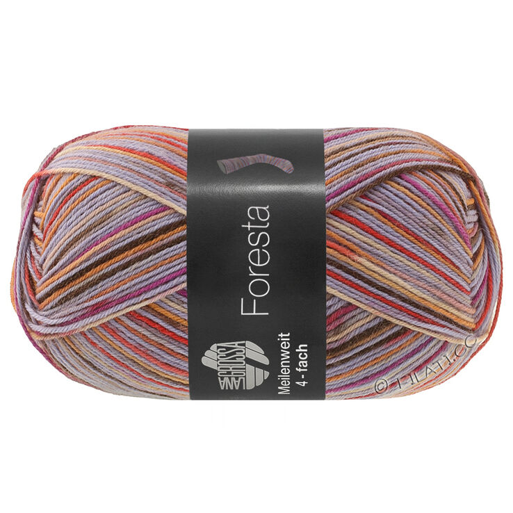 Lana Grossa MEILENWEIT 100g Foresta | 5321-grålila/fuchsia/beige/mörk brun/laxorange/röd