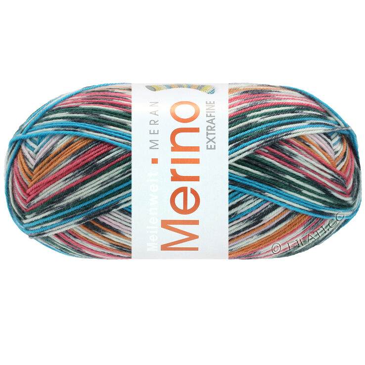Lana Grossa MEILENWEIT 100g Merino Extrafine Meran | 2581-ljus grå/antracit/orange/rosa/turkos/flaskgrön/hallon