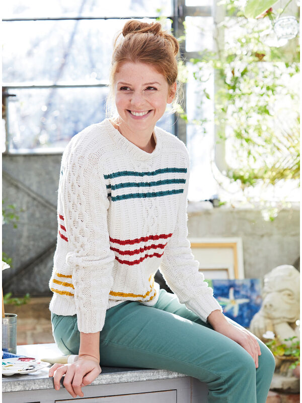 Lana Grossa PULLOVER MED FLÄTOR OCH RÄNDER Landlust Sommerseide - Stickmönster (SE)