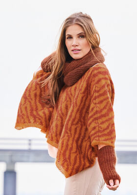 PONCHO I TIGERMÖNSTER Silkhair - Stickmönster (SE) från Lana Grossa