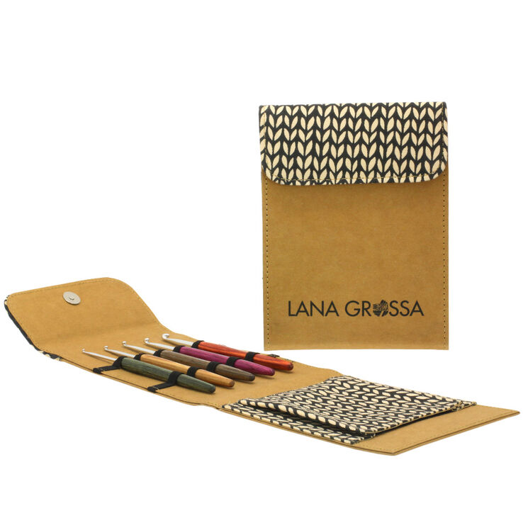 Lana Grossa Virknåls-Set (ull) med grepp i design-trä Signal, liten (brun