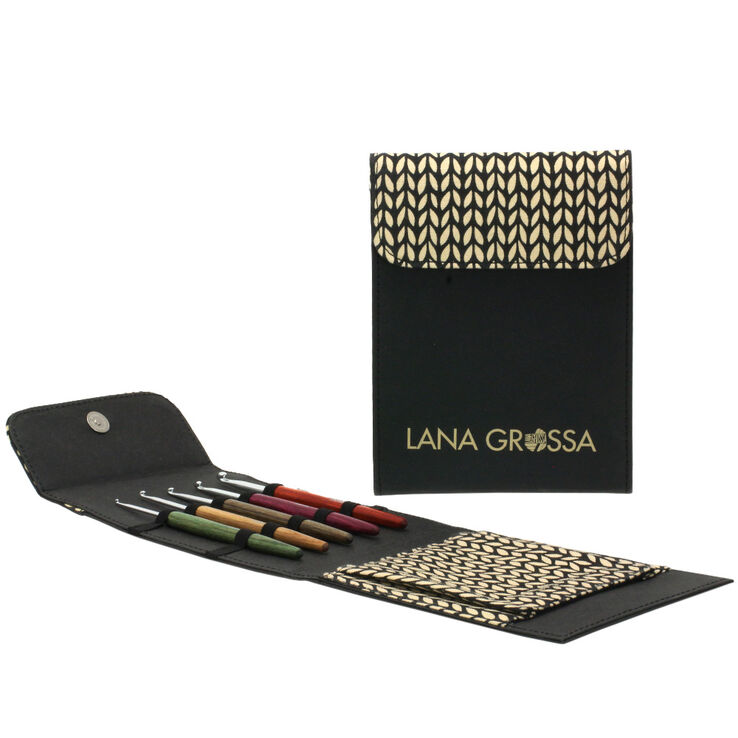 Lana Grossa Virknåls-Set (ull) med grepp i design-trä Signal, liten (svart)