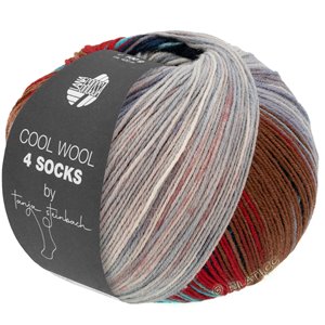 Lana Grossa COOL WOOL 4 SOCKS PRINT II | 7792-nattblå/turkos/röd/brun/mörk grå