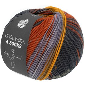 Lana Grossa COOL WOOL 4 SOCKS PRINT II | 7794-grågrön/gråbrun/gulorange/grålila/rost/mörk grå