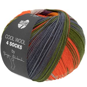 Lana Grossa COOL WOOL 4 SOCKS PRINT II | 7796-lila/mörk grön/korall/grå/björnbär/orange