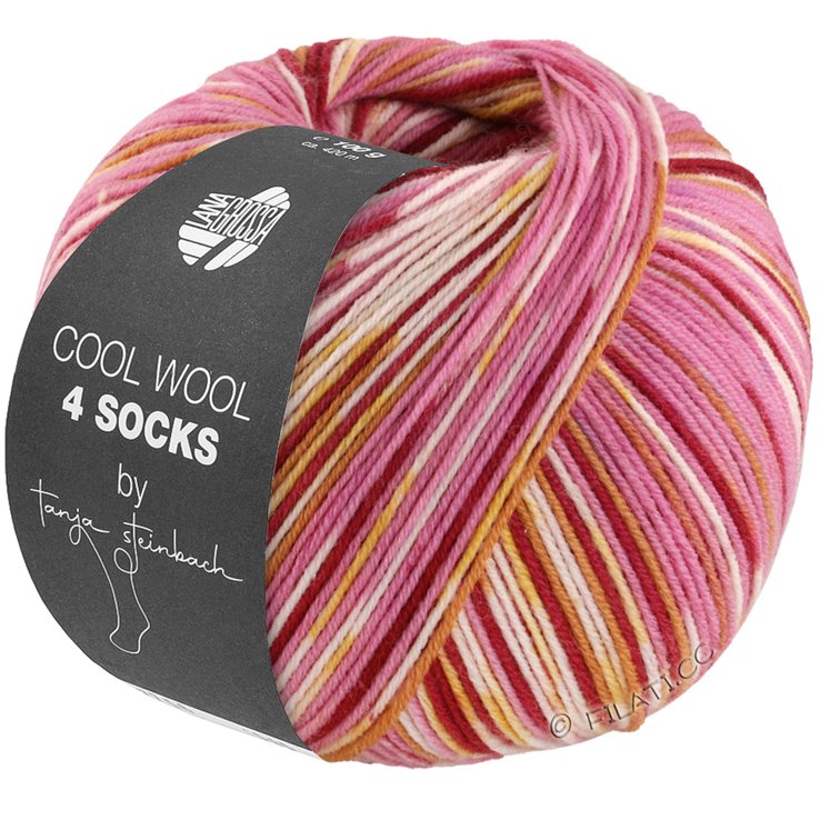 Lana Grossa COOL WOOL 4 SOCKS PRINT III | 7201-pink/vinröd/ecru/gul/kamel