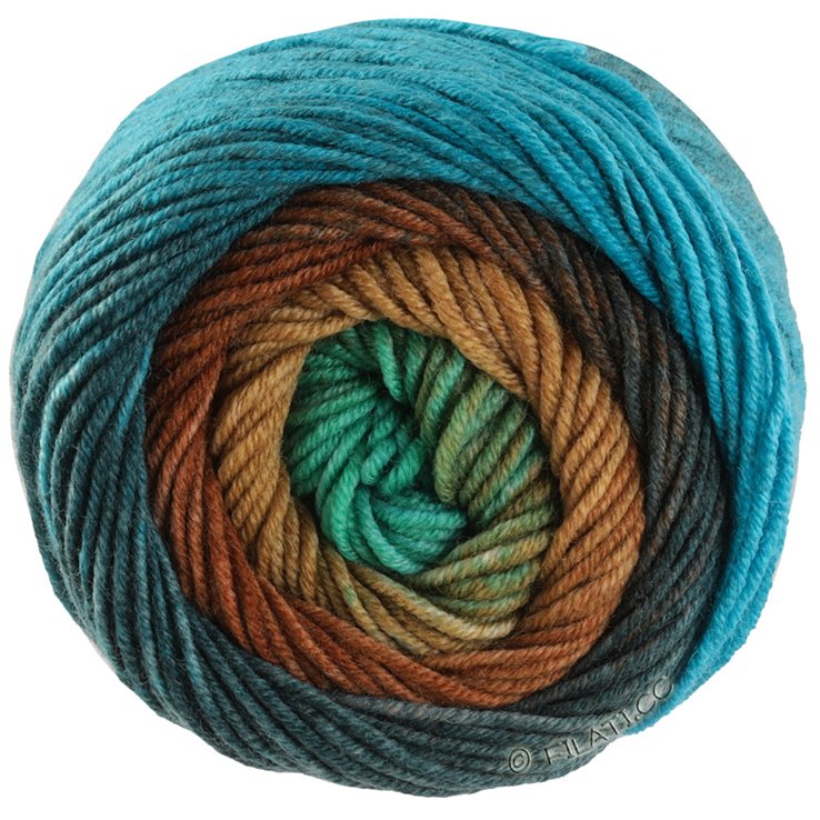 Lana Grossa COOL WOOL Big Color | 4033-jade/lerbrun/mörk brun/mörk petrol/ljus petrol