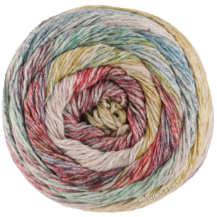 Lana Grossa MOSAICO (Linea Pura) | 011-skogsgrön/turkos/gråblå/ljus röd/senap/natur/grå