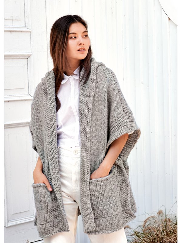 Lana Grossa GLATTSTICKAD HUVPONCHO MED KANTER MED LYFTA MASKOR Lala Berlin Lovely Cotton - Stickmönster (SE)