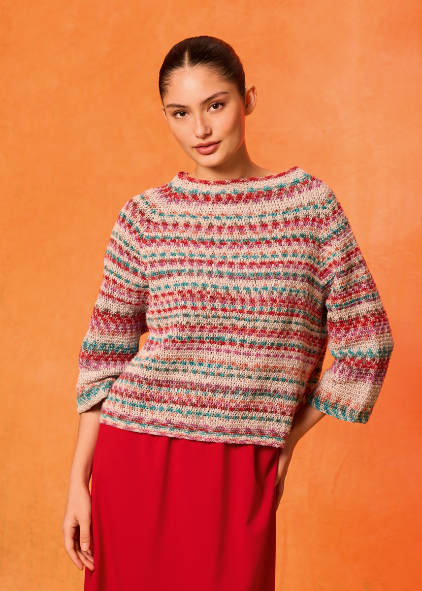 VIRKAD PULLOVER TOP-DOWN Gomitolo California från Lana Grossa